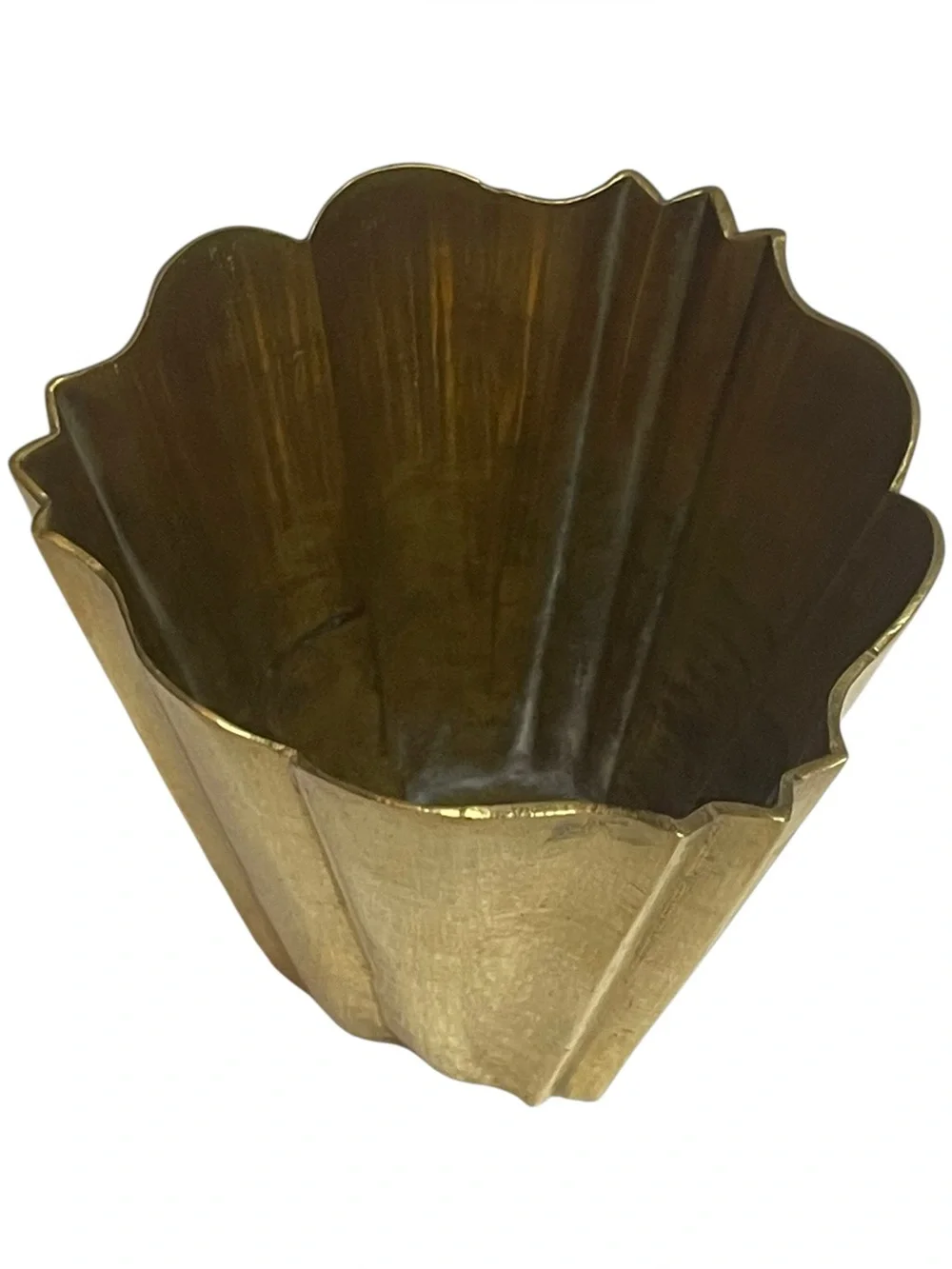 Vintage Solid Brass Vase Planter Scalloped Tulip Mid Century Modern Small 4 Inch